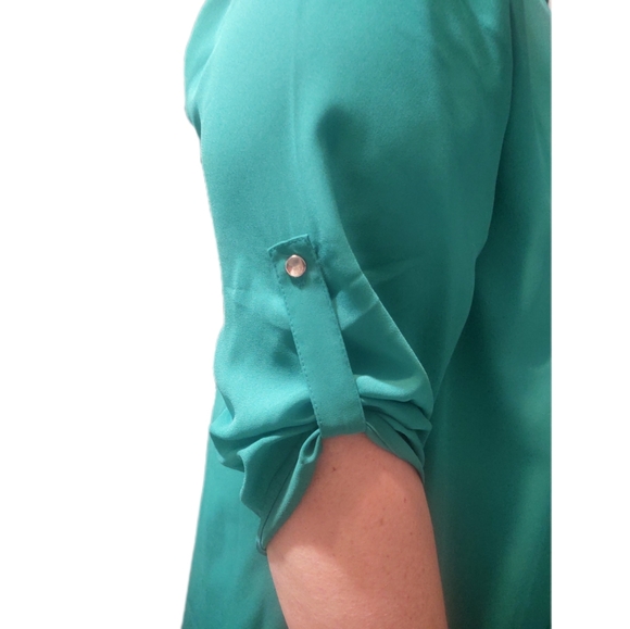 Cato Top and Maurices Skirt. Teal Top. Button sleeve. Multicolor Skirt - Picture 4 of 5